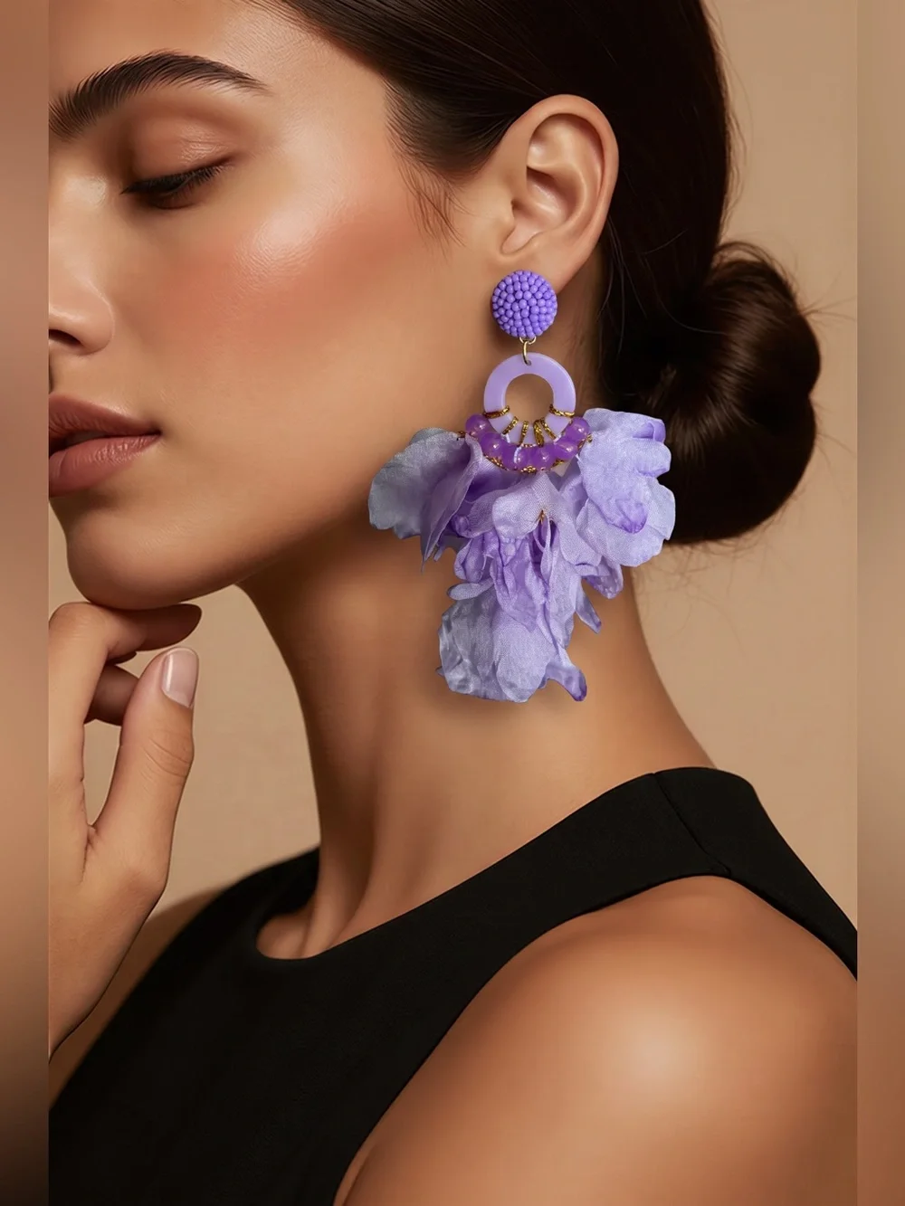 Boho Purple Fabric NWT Chandeliers Earrings.